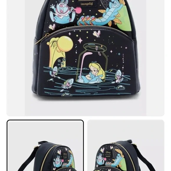 Loungefly Black and Blue Alice in Wonderland Backpack - Picture 2 of 2